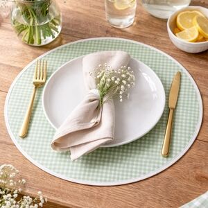Vintage Set of 6 Round Green Gingham Placemats | Cottagecore Spring Table